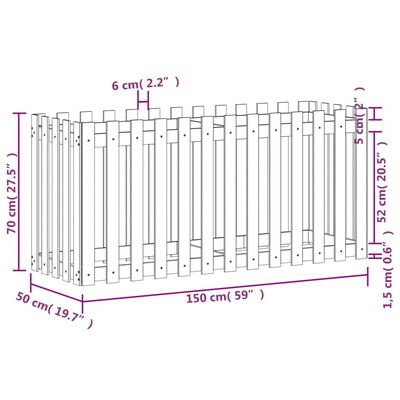 vidaXL Vyvýšený záhon plotový design 150x50x70cm impregnovaná borovice