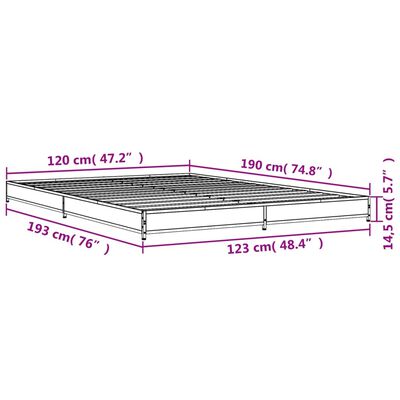 vidaXL Rám postele dub sonoma 120 x 190 cm kompozitní dřevo a kov