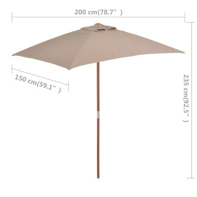 vidaXL Zahradní slunečník s dřevěnou tyčí 150 x 200 cm barva taupe