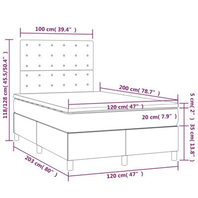 vidaXL Box spring postel s matrací a LED šedá 120x200 cm umělá kůže