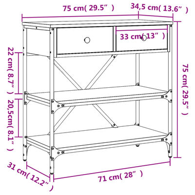 vidaXL Konzolový stolek dub sonoma 75 x 34,5 x 75 cm kompozitní dřevo