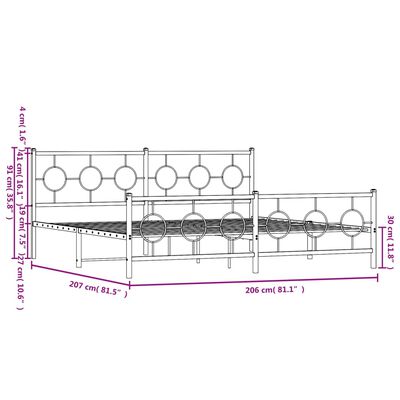 vidaXL Kovový rám postele s hlavovým a nožním čelem černý 200 x 200 cm