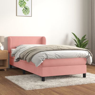 vidaXL Box spring postel s matrací růžová 90x190 cm samet