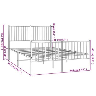 vidaXL Kovový rám postele s hlavovým a nožním čelem bílý 140 x 200 cm