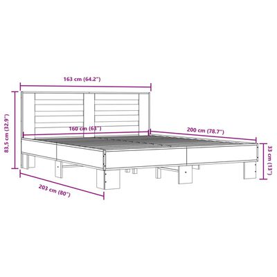 vidaXL Rám postele kouřový dub 160 x 200 cm kompozitní dřevo a kov