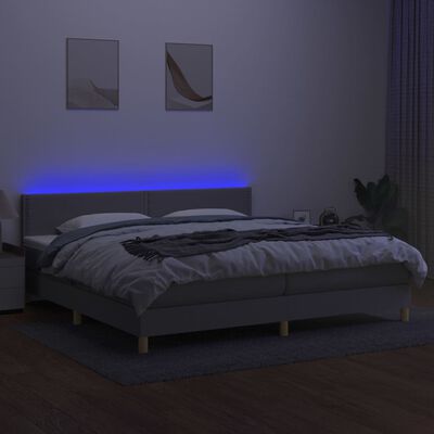 vidaXL Box spring postel s matrací a LED světle šedá 200x200 cm textil