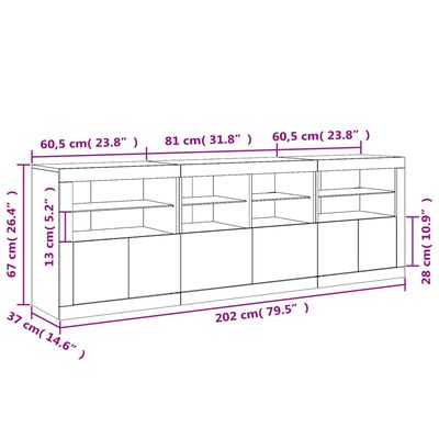 vidaXL Příborník s LED osvětlením bílý 202 x 37 x 67 cm