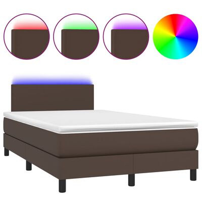 vidaXL Box spring postel s matrací a LED hnědá 120x200 cm umělá kůže