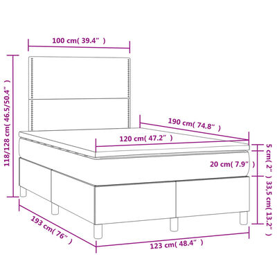 vidaXL Box spring postel s matrací a LED krémová 120x190 cm textil