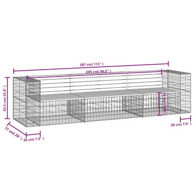 vidaXL Zahradní lavice gabionový design 287x71x65,5cm masivní borovice