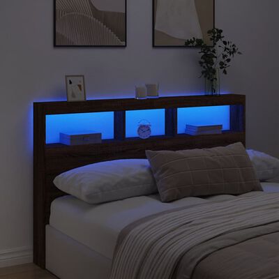 vidaXL Čelo postele s úložným prostorem a LED hnědý dub 160x17x102 cm