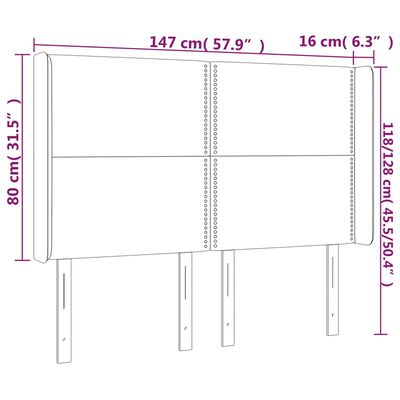 vidaXL Čelo postele s LED modré 147 x 16 x 118/128 cm textil