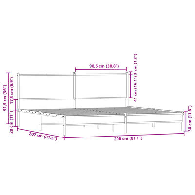 vidaXL Kovový rám postele bez matrace hnědý dub 200 x 200 cm