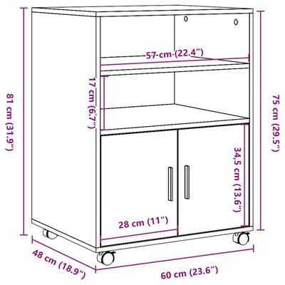 vidaXL Skříňka na kolečkách betonově šedá 60 x 48 x 81 cm kompozit