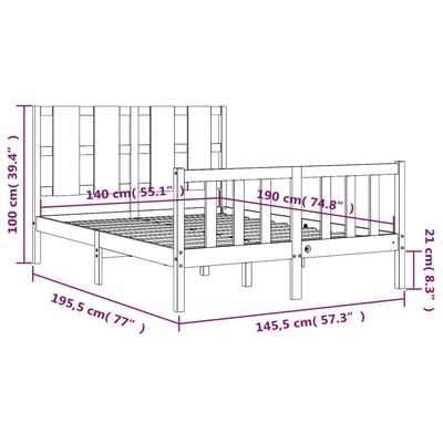 vidaXL Rám postele s čelem 140 x 190 cm masivní dřevo