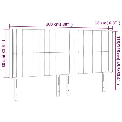 vidaXL Čelo postele typu ušák světle šedé 203x16x118/128 cm samet