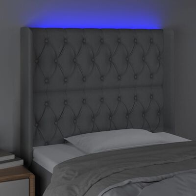 vidaXL Čelo postele s LED světle šedé 93x16x118/128 cm textil