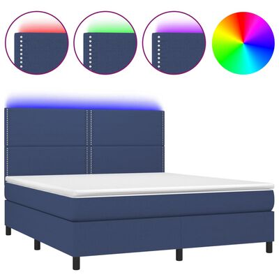 vidaXL Box spring postel s matrací a LED modrá 160x200 cm textil