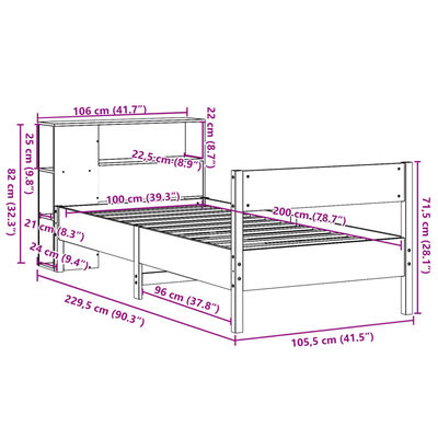 vidaXL Postel s knihovnou bez matrace bílá 100x200 cm masivní borovice