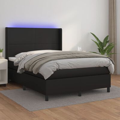 vidaXL Box spring postel s matrací a LED černá 140x200 cm umělá kůže