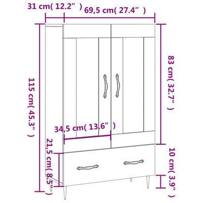 vidaXL Skříň highboard bílá 69,5 x 31 x 115 cm kompozitní dřevo