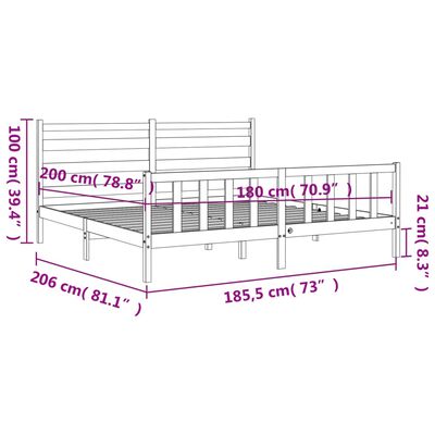 vidaXL Rám postele s čelem 180 x 200 cm masivní dřevo