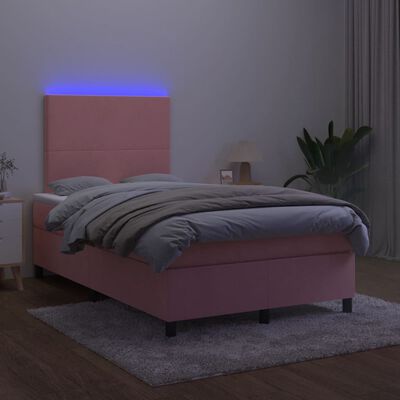 vidaXL Box spring postel s matrací a LED růžová 120 x 190 cm samet