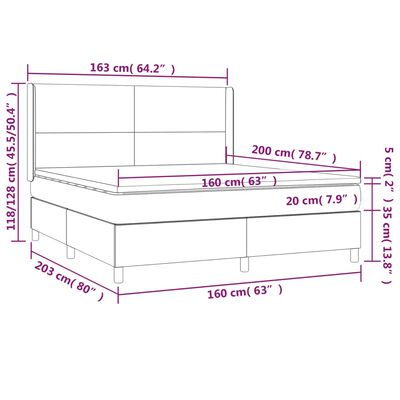 vidaXL Box spring postel s matrací a LED tmavě modrá 160x200 cm samet