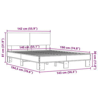 vidaXL Rám postele šedý sonoma 140 x 190 cm kompozitní dřevo a kov