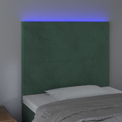 vidaXL Čelo postele s LED tmavě zelená 100x5x118/128 cm samet