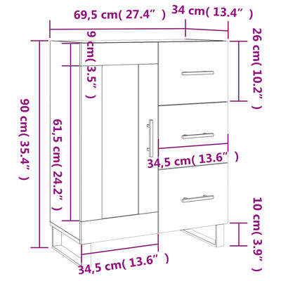 vidaXL Příborník hnědý dub 69,5 x 34 x 90 cm kompozitní dřevo