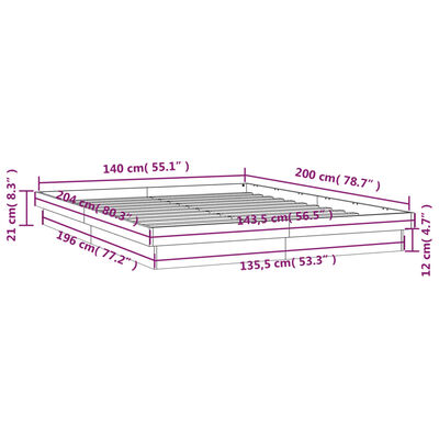 vidaXL Rám postele s LED světlem 140 x 200 cm masivní dřevo