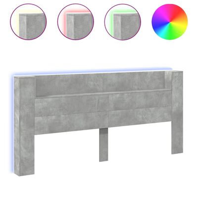 vidaXL Čelo postele úložný prostor LED betonově šedé 220x16,5x103,5 cm