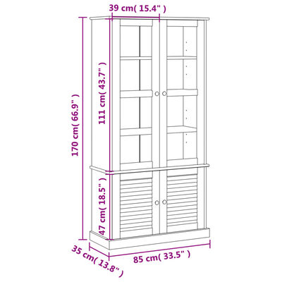 vidaXL Prosklená vitrína VIGO bílá 85x35x170 cm masivní borové dřevo