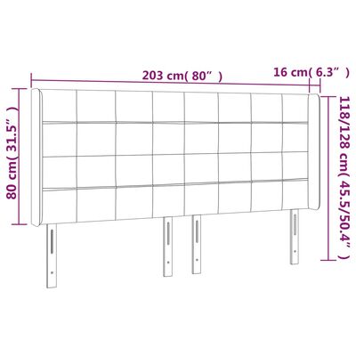 vidaXL Čelo postele s LED tmavě zelené 203 x 16 x 118/128 cm samet