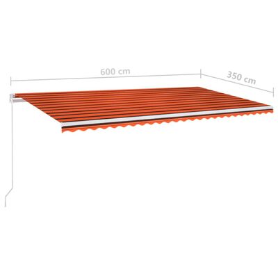 vidaXL Ručně zatahovací markýza 600 x 350 cm oranžovo-hnědá