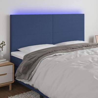 vidaXL Čelo postele s LED modré 180x5x118/128 cm textil