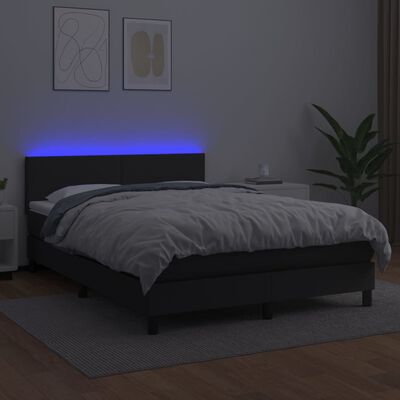 vidaXL Box spring postel s matrací a LED černá 140x200 cm umělá kůže