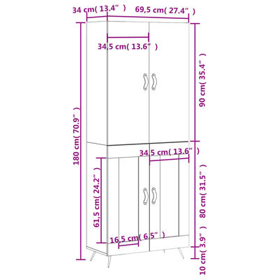 vidaXL Skříň highboard černá 69,5 x 34 x 180 cm kompozitní dřevo