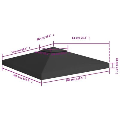 vidaXL Dvojitá střecha na altán 310 g/m² 3 x 3 m černá