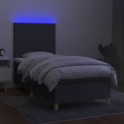 vidaXL Box spring postel s matrací a LED tmavě šedá 90x200 cm textil