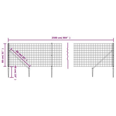 vidaXL Drátěný plot s kotevními hroty antracitový 0,8 x 25 m