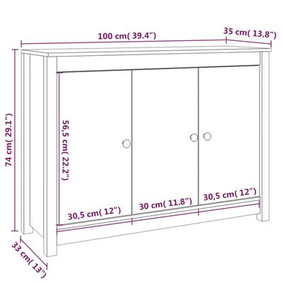 vidaXL Příborník bílý 100 x 35 x 74 cm masivní borové dřevo