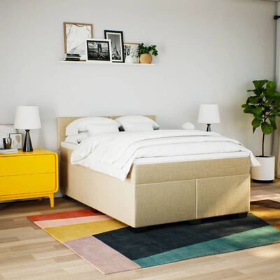 vidaXL Box spring postel s matrací krémová 160x200 cm textil