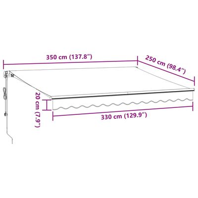 vidaXL Automatická zatahovací markýza s LED burgundská 350 x 250 cm