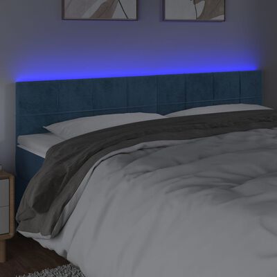 vidaXL Čelo postele s LED tmavě modré 200x5x78/88 cm samet