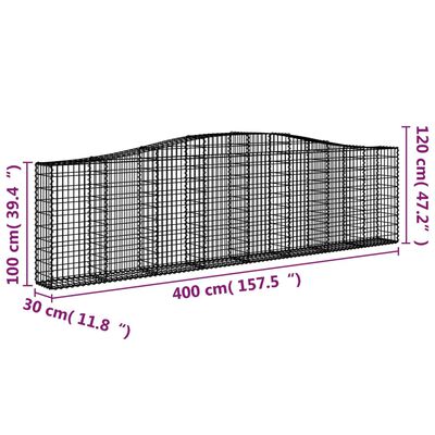 vidaXL Klenuté gabionové koše 9 ks 400x30x100/120cm pozinkované železo