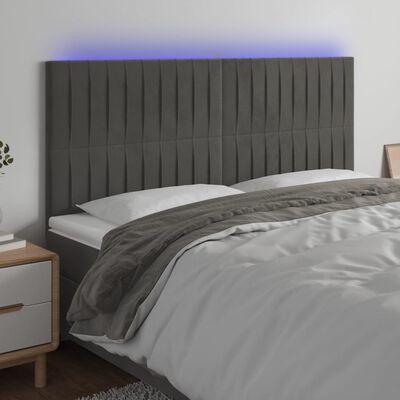 vidaXL Čelo postele s LED tmavě šedé 160x5x118/128 cm samet