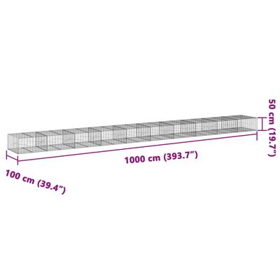 vidaXL Gabionový koš s víkem 1 000 x 100 x 50 cm pozinkované železo