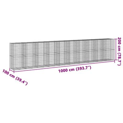 vidaXL Gabionový koš s víkem 1 000 x 100 x 200 cm pozinkované železo